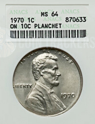 Struck on 10c silver planchet