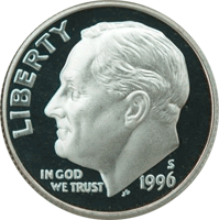 1996 S 90% Silver Proof Dime