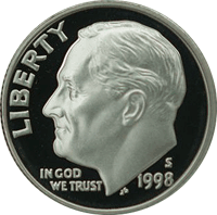 1998 S Roosevelt Dime Proof